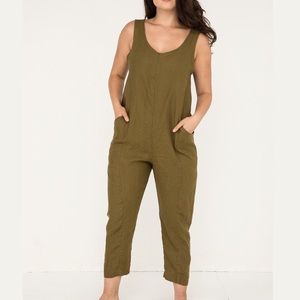 Elizabeth Suzann Clyde Jumpsuit, M-T, Olive Linen